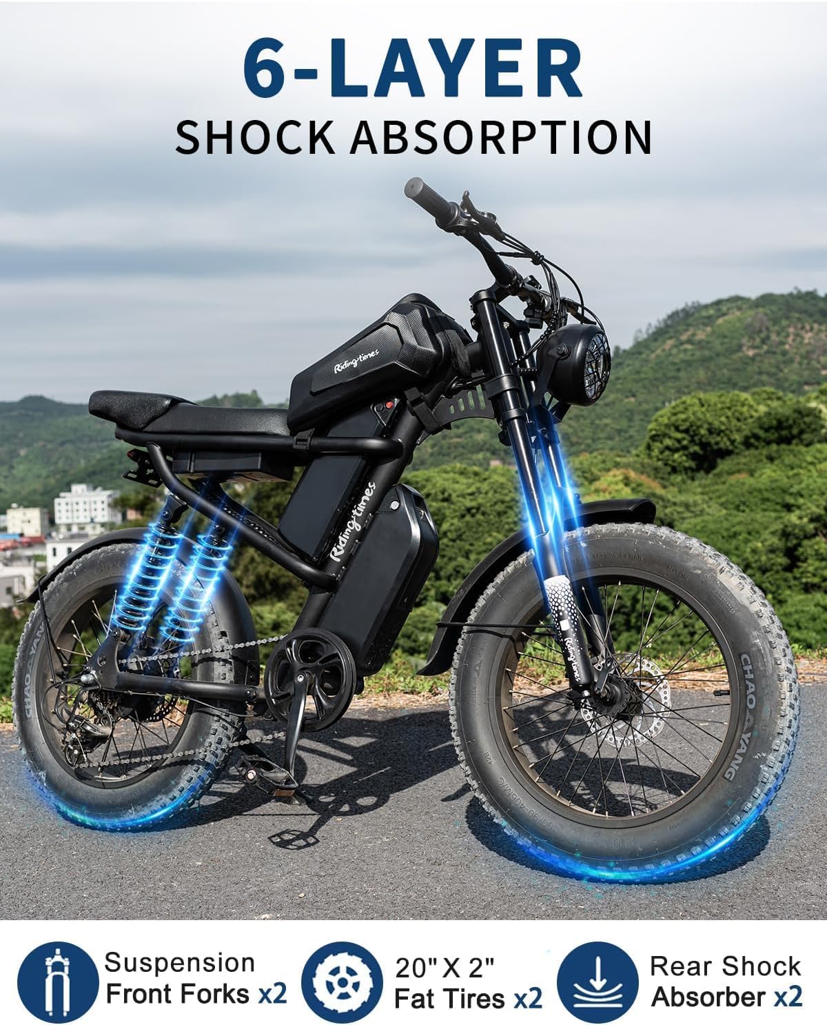 1500W Moped-Style E-Bike - Fat Tire, Full Suspension, All-Terrain
