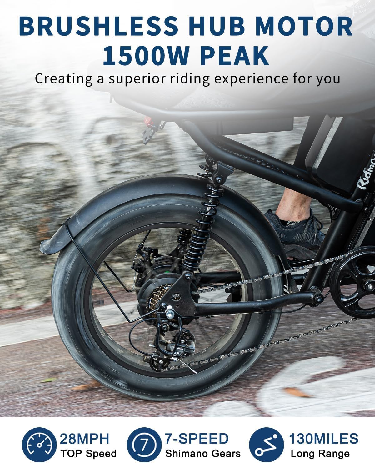 1500W Moped-Style E-Bike - Fat Tire, Full Suspension, All-Terrain