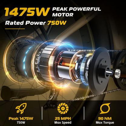 750W 26" Fat Tire Urban E-Bike - 48V 20Ah Battery for Adults