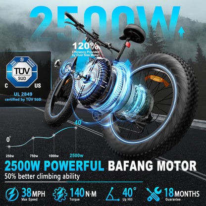 2500W All-Terrain E-Bike - 26" Snow Tires, Full Suspension
