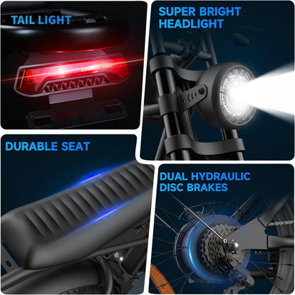 52V Fat Tire Mountain E-Bike - Dual Suspension, Hydraulic Disc Brakes