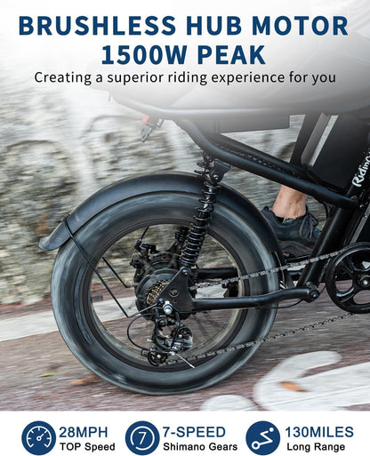 1500W Moped-Style E-Bike - Fat Tire, Full Suspension, All-Terrain