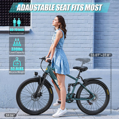 48V 750W Full-Suspension E-Bike - 26-Inch Fat Tire Mountain Bike