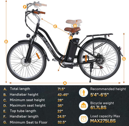 750W Fat Tire City E-Bike - 48V Battery, 7-Speed